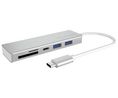 Multi-Port Adapter, USB-C Plug - USB-A Socket / USB-C Socket, Silver